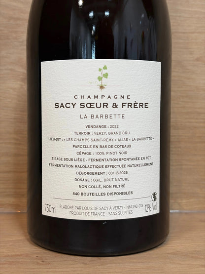 Sacy Sœur & Frère - La Barbette Grand Cru Blanc de Noirs 2022